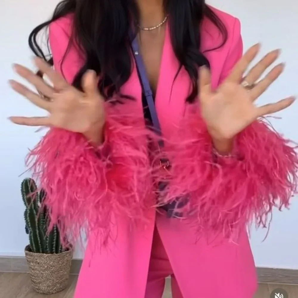 ZARA FEATHER BLAZER PINK - Picture 4 of 8
